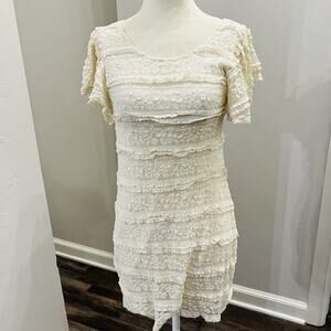 BLU PEPPER Women’s Ivory Layered Dress Short Sleeve Size Small (A0126)